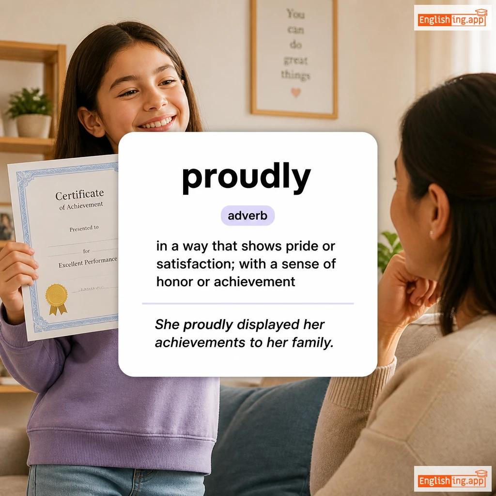 proudly definition card — visual illustration of the meaning