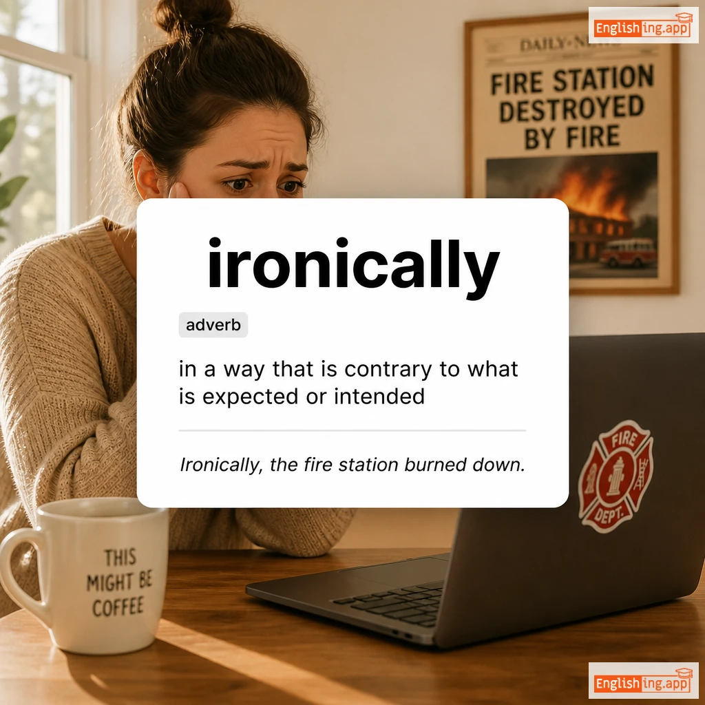 ironically definition card — visual illustration of the meaning