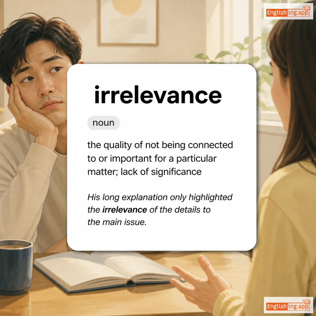 irrelevance definition card — visual illustration of the meaning