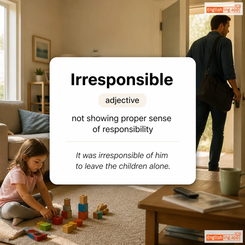 Irresponsible definition card — visual illustration of the meaning