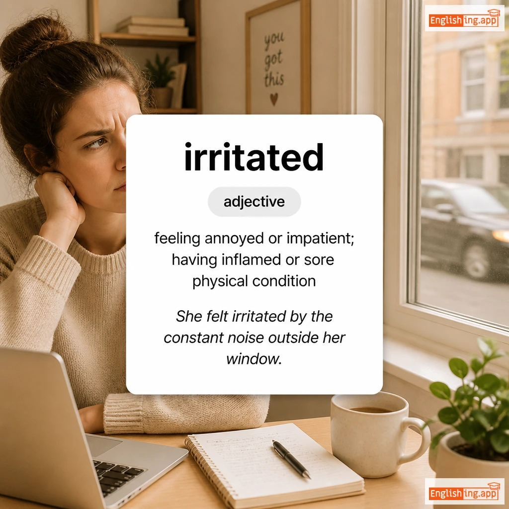 irritated definition card — visual illustration of the meaning