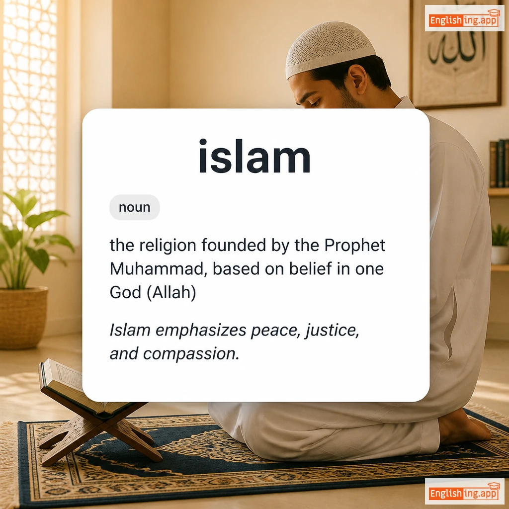 islam definition card — visual illustration of the meaning