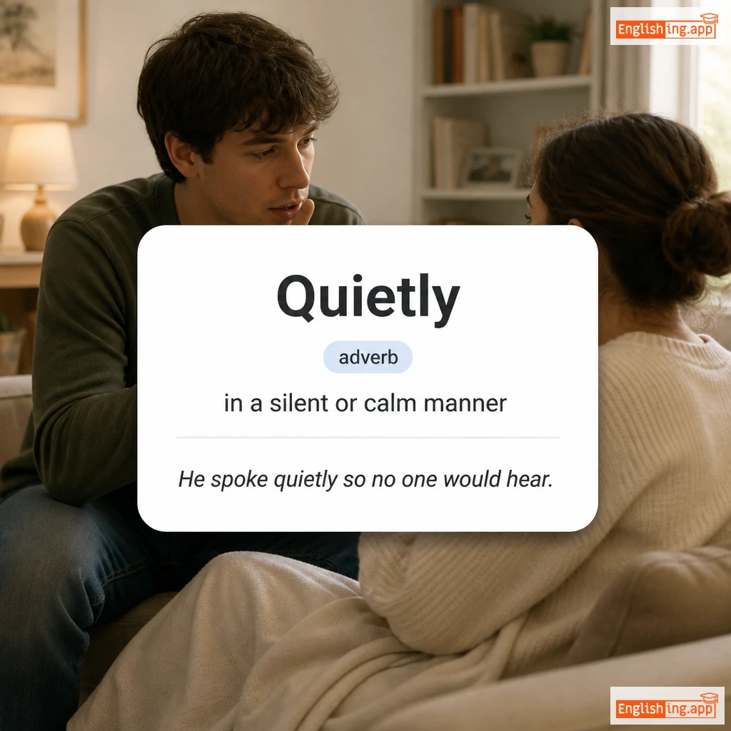Quietly definition card — visual illustration of the meaning