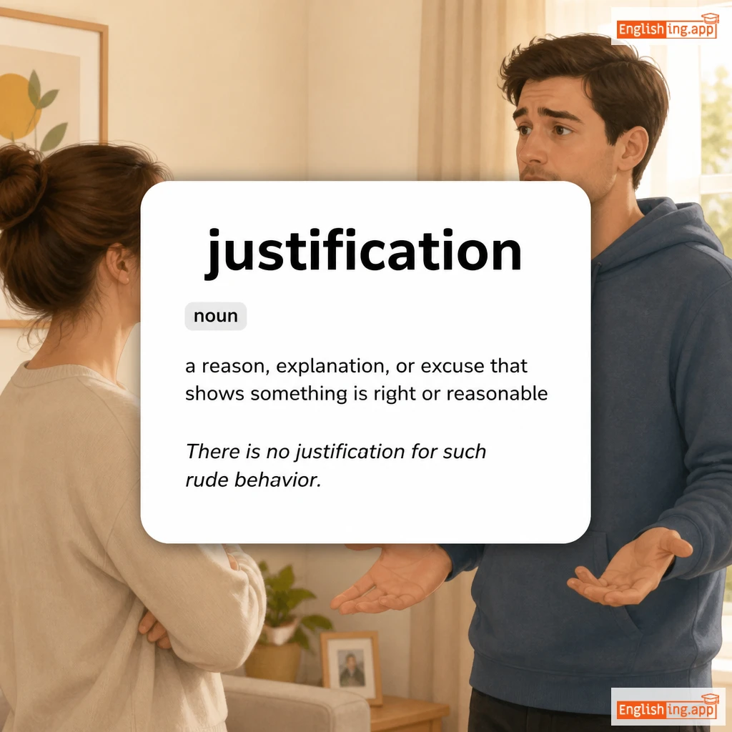 justification definition card — visual illustration of the meaning
