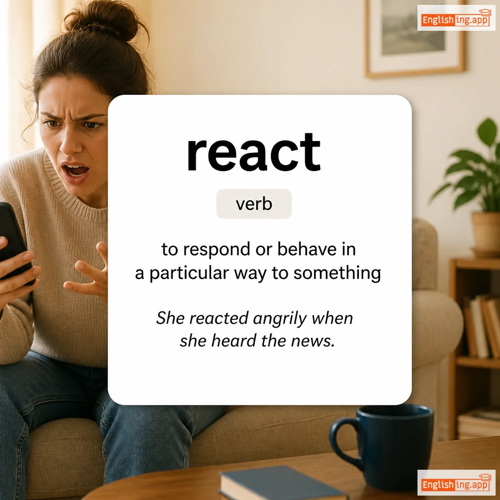 react definition card — visual illustration of the meaning