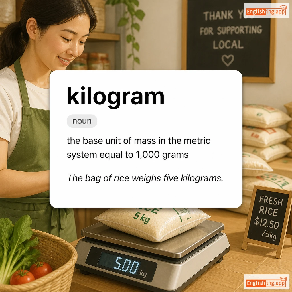 kilogram definition card — visual illustration of the meaning