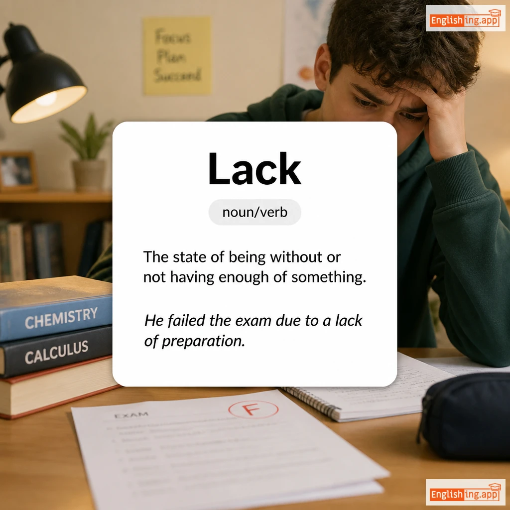 Lack definition card — visual illustration of the meaning