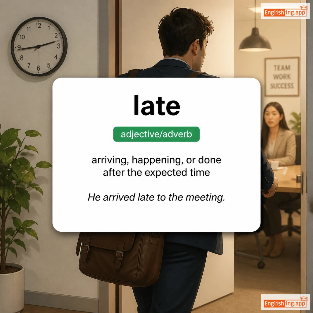 late definition card — visual illustration of the meaning