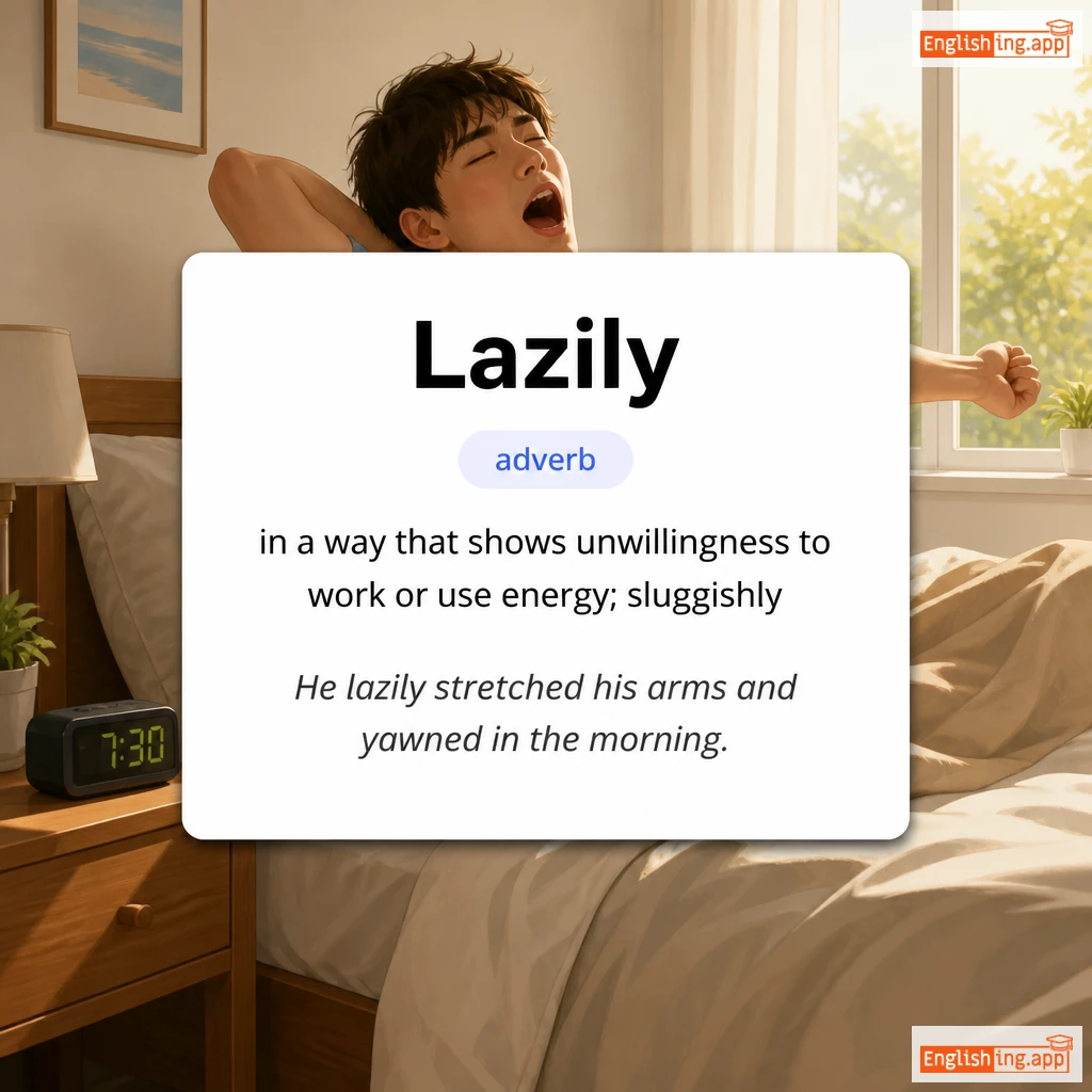 Lazily definition card — visual illustration of the meaning