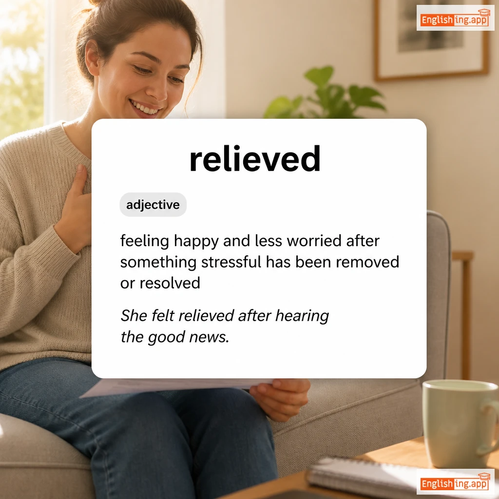 relieved definition card — visual illustration of the meaning