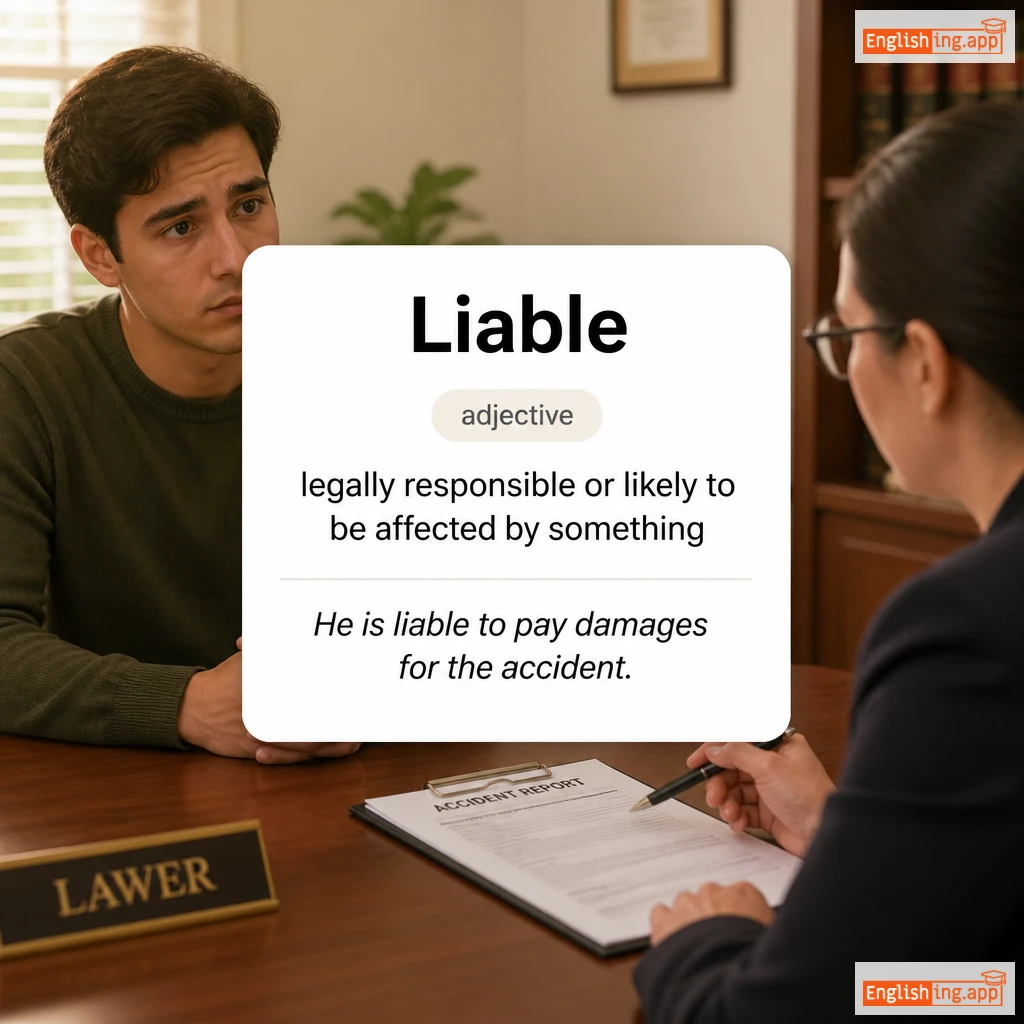 Liable definition card — visual illustration of the meaning