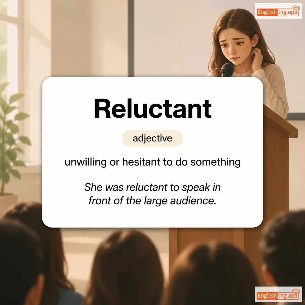 Reluctant definition card — visual illustration of the meaning