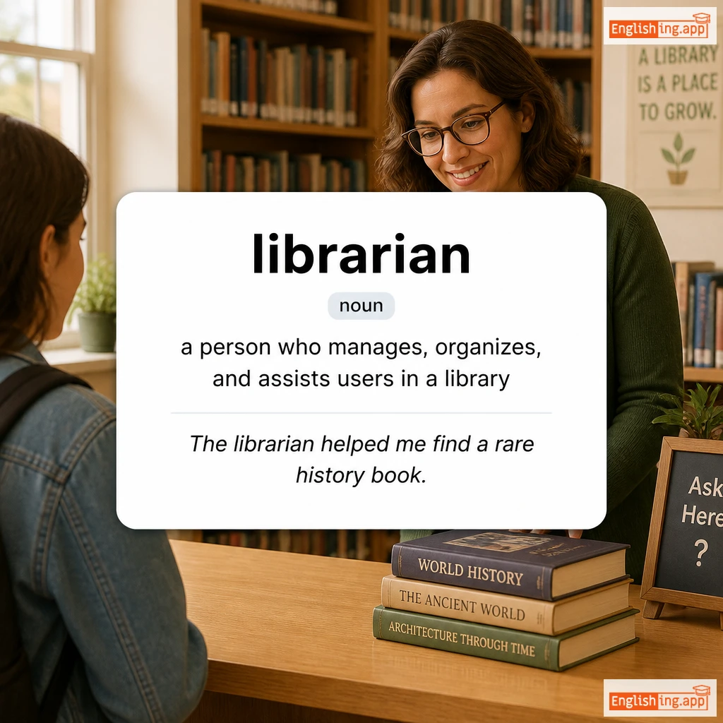 librarian definition card — visual illustration of the meaning