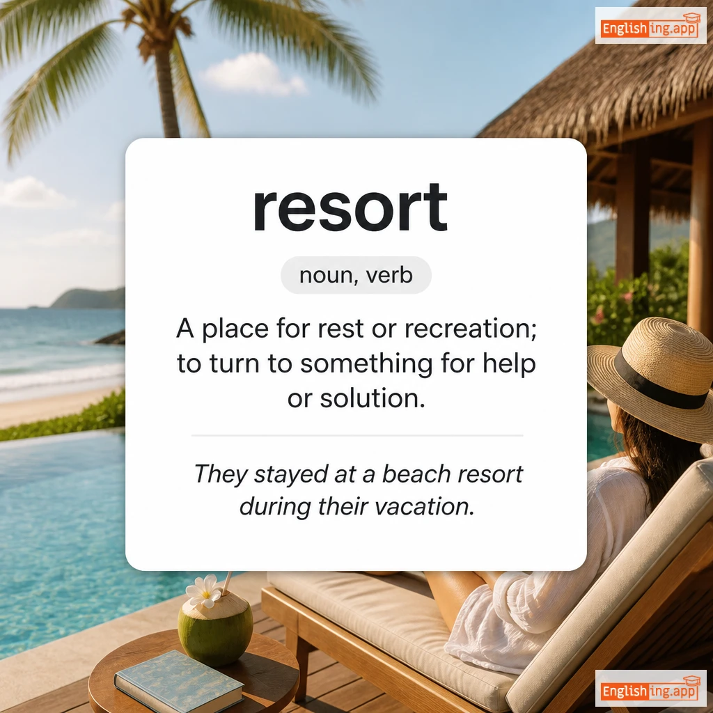resort definition card — visual illustration of the meaning