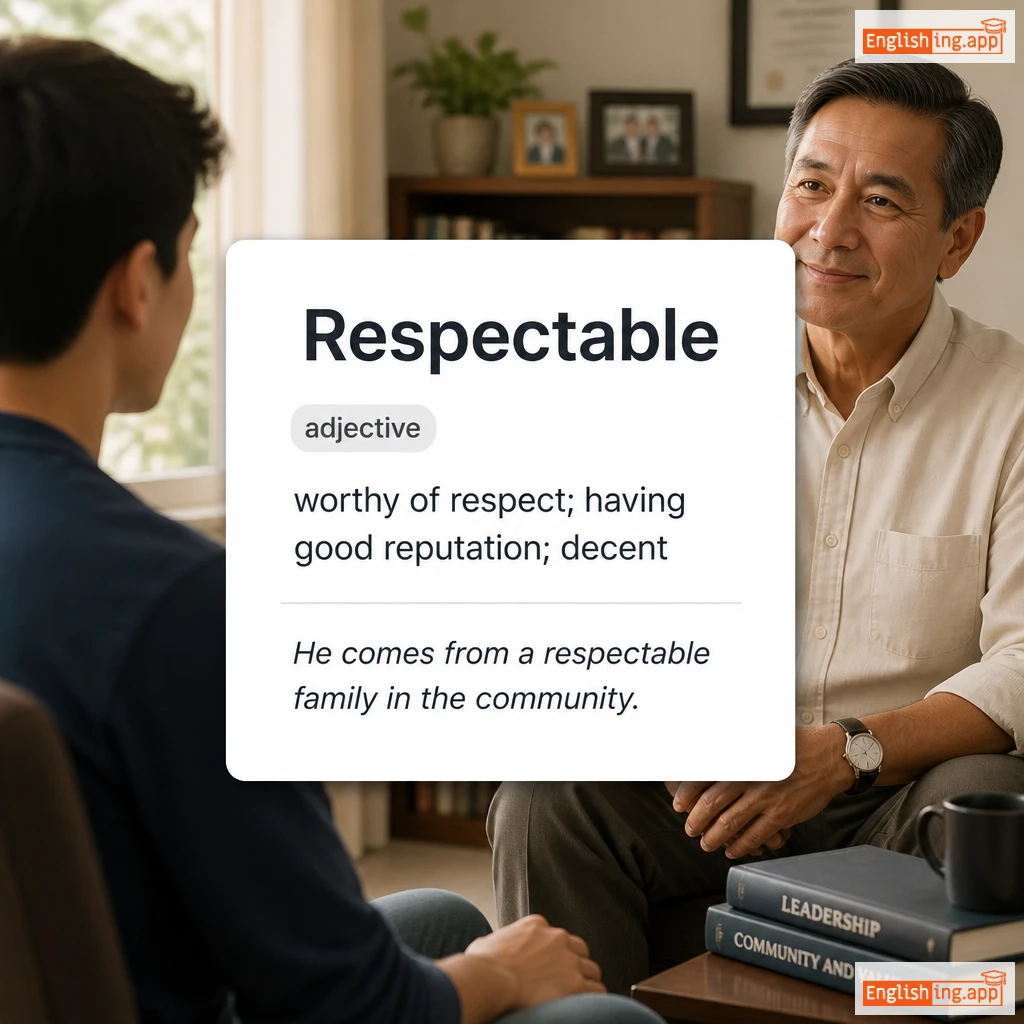 Respectable definition card — visual illustration of the meaning