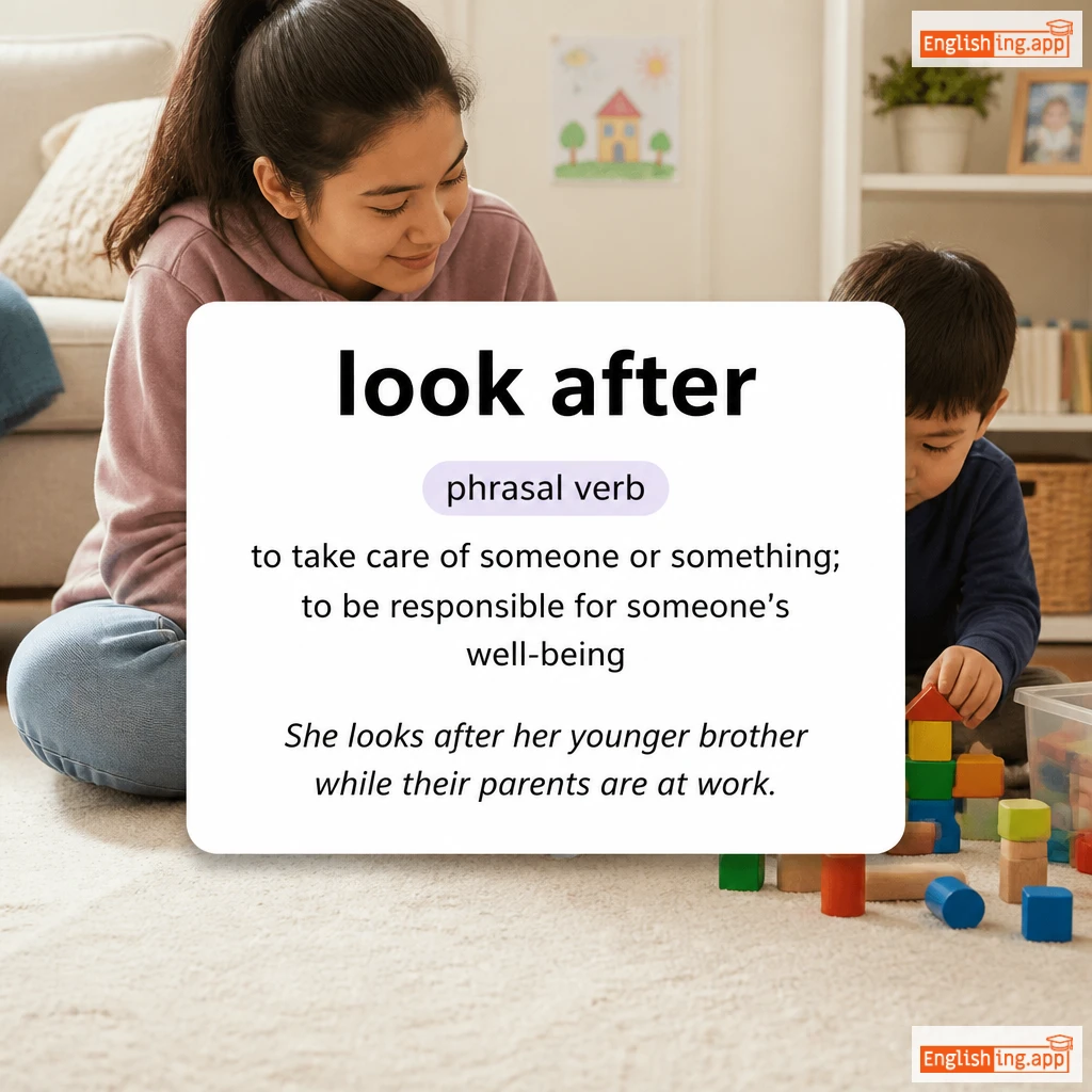 look after definition card — visual illustration of the meaning