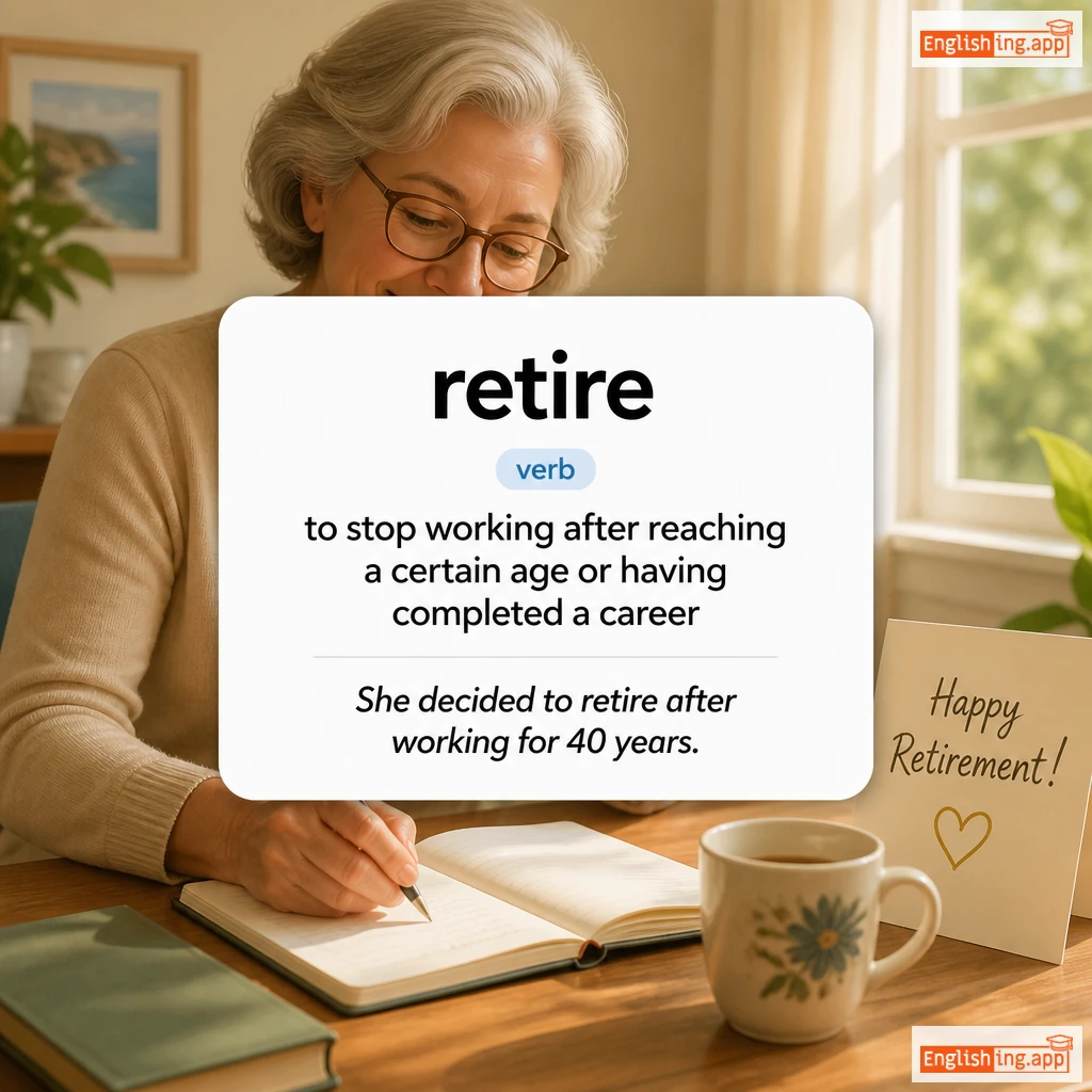 retire definition card — visual illustration of the meaning
