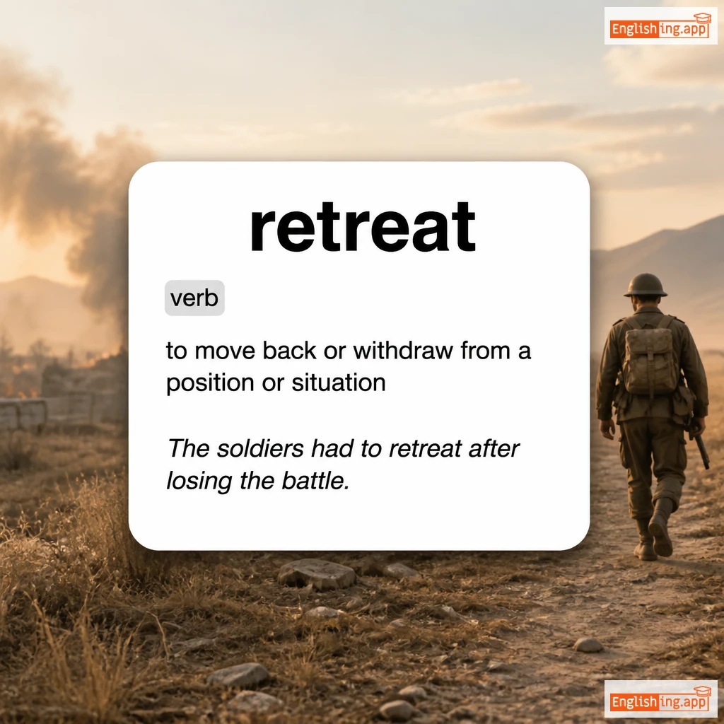 retreat definition card — visual illustration of the meaning