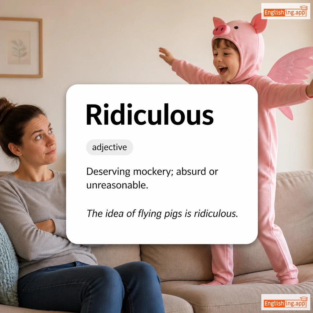 Ridiculous definition card — visual illustration of the meaning