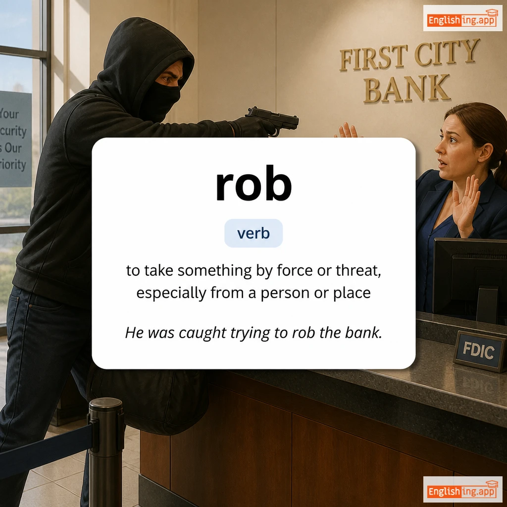 rob definition card — visual illustration of the meaning