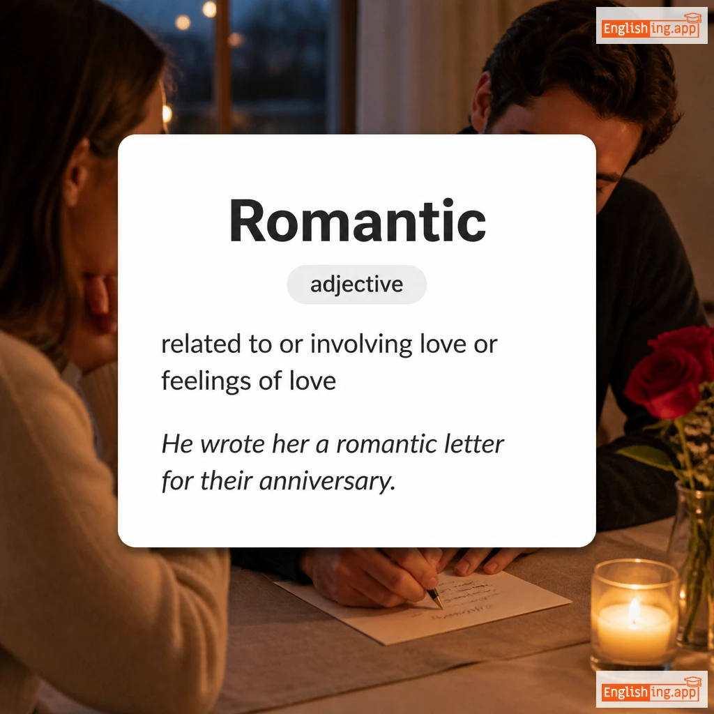Romantic definition card — visual illustration of the meaning
