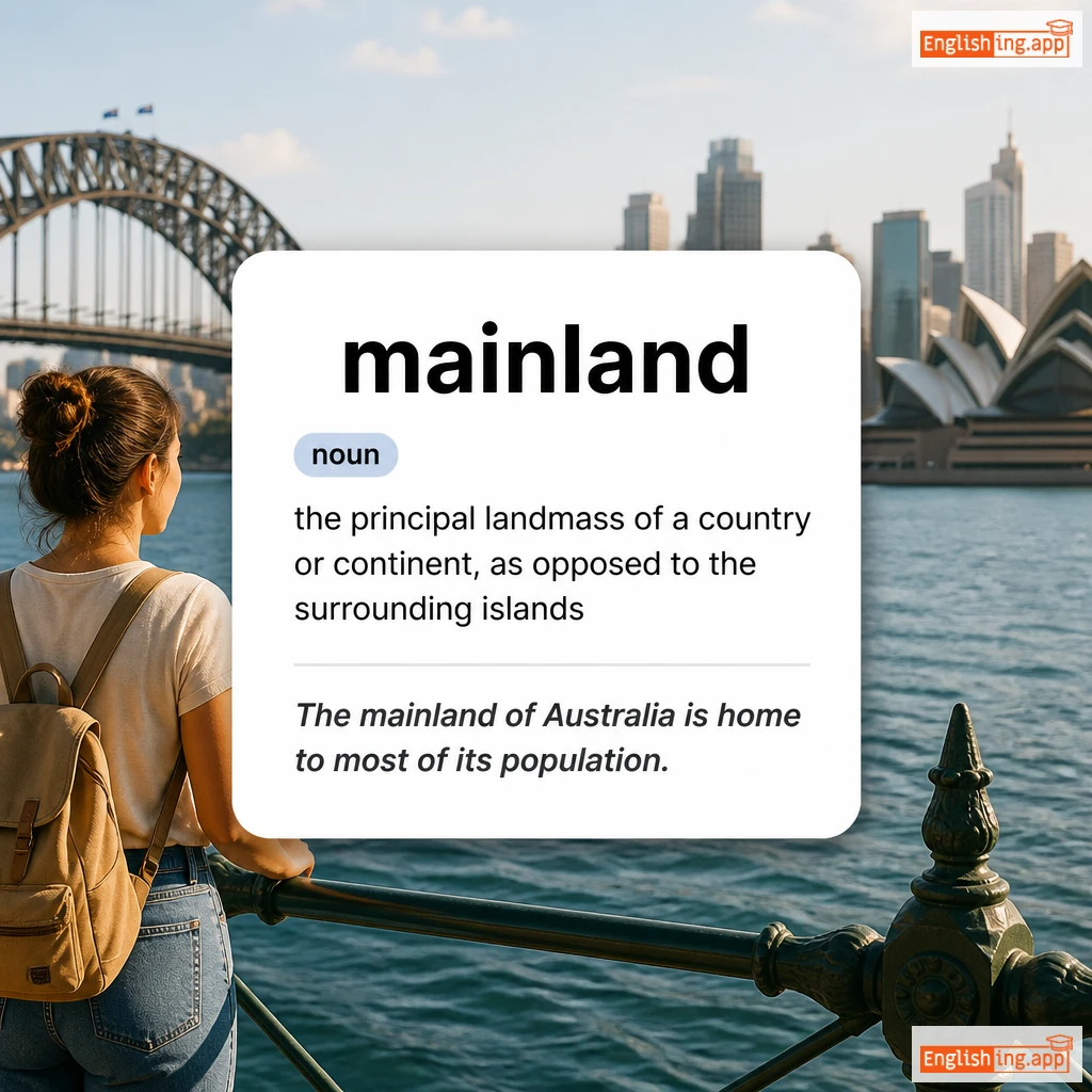mainland definition card — visual illustration of the meaning