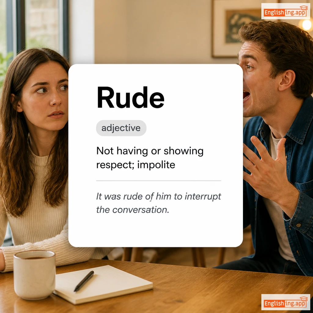 Rude definition card — visual illustration of the meaning