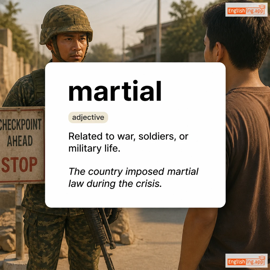 martial definition card — visual illustration of the meaning
