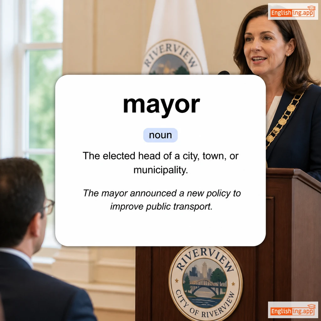 mayor definition card — visual illustration of the meaning