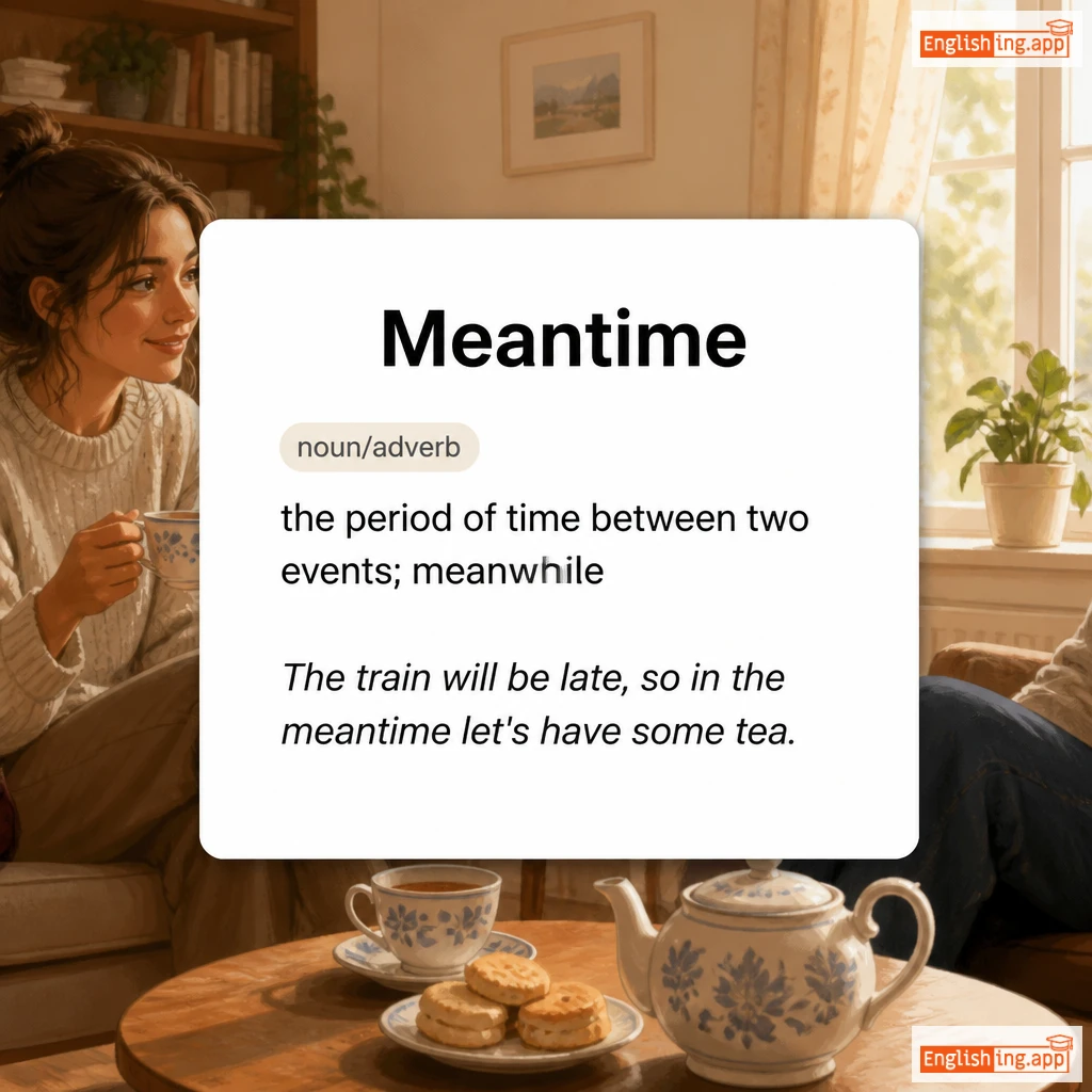 Meantime definition card — visual illustration of the meaning