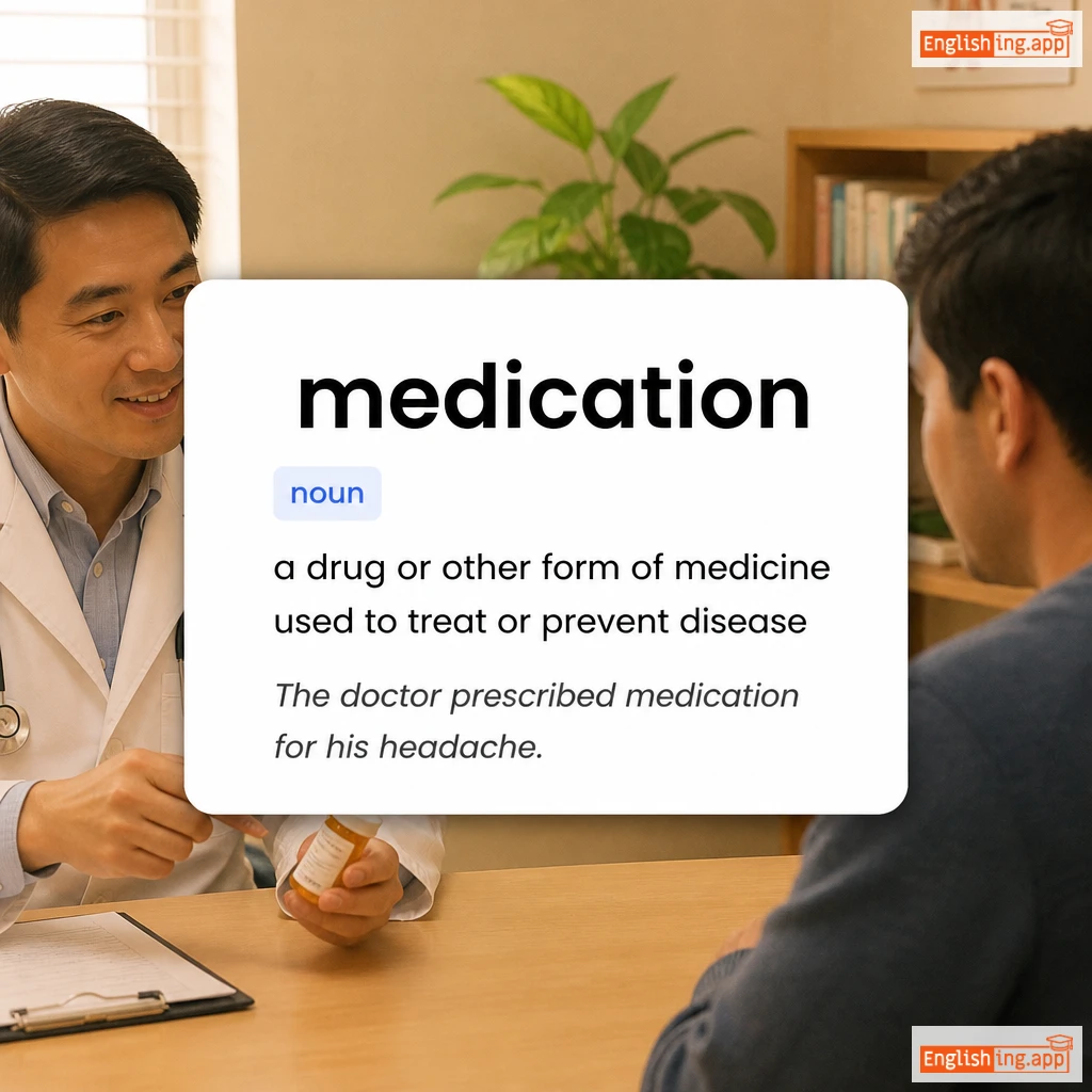 medication definition card — visual illustration of the meaning