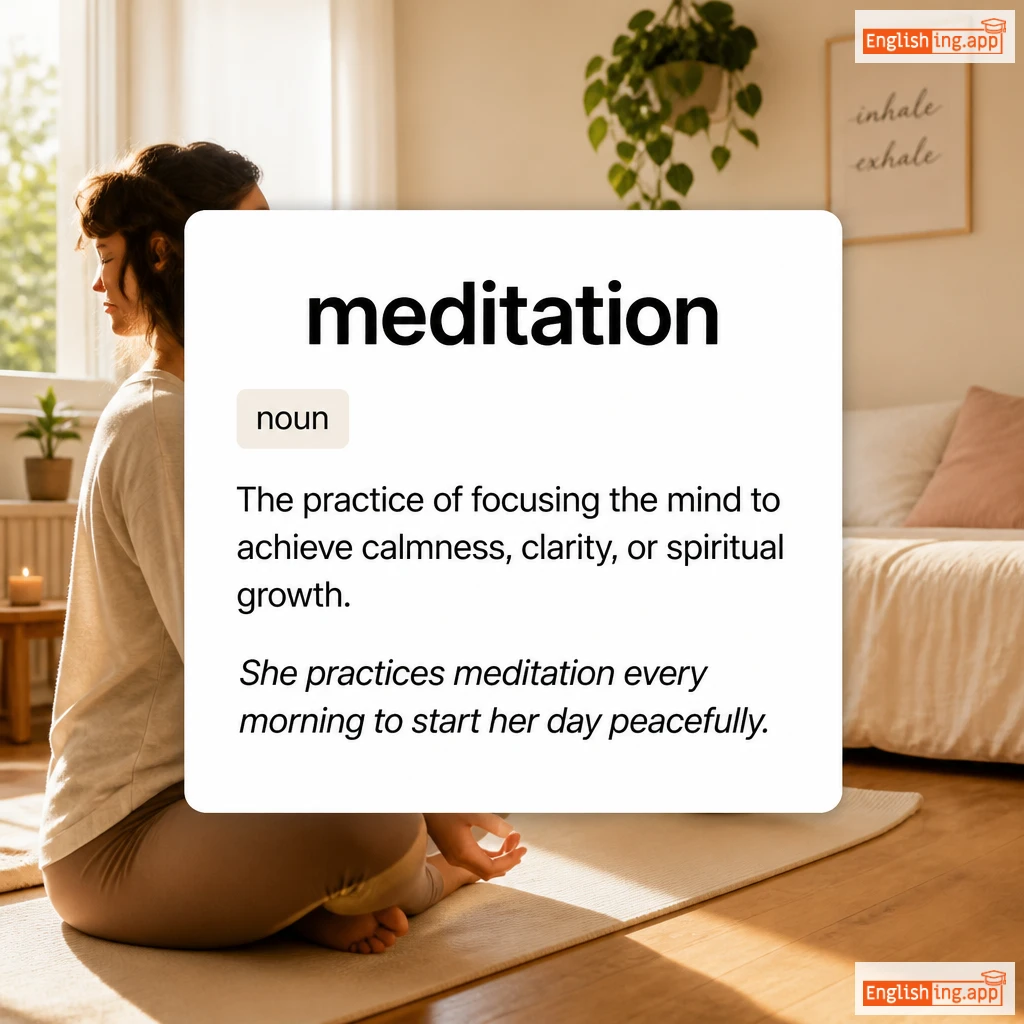 meditation definition card — visual illustration of the meaning