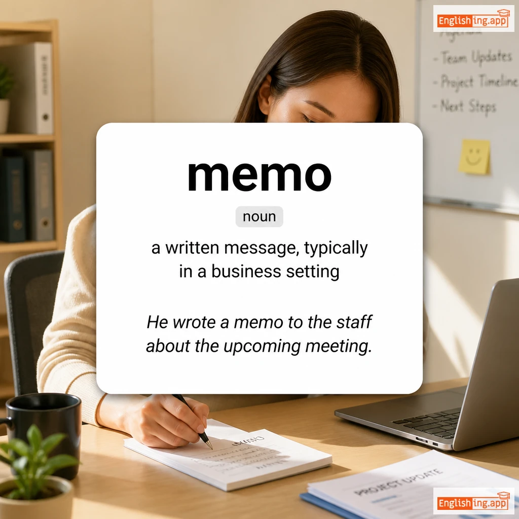 memo definition card — visual illustration of the meaning