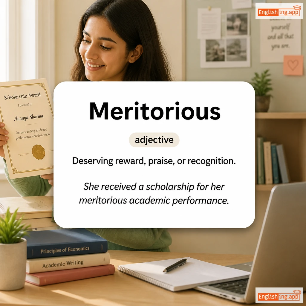 Meritorious definition card — visual illustration of the meaning