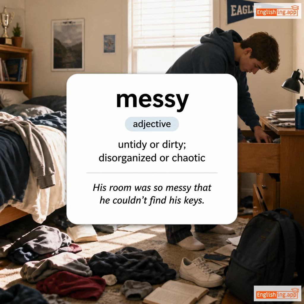 messy definition card — visual illustration of the meaning
