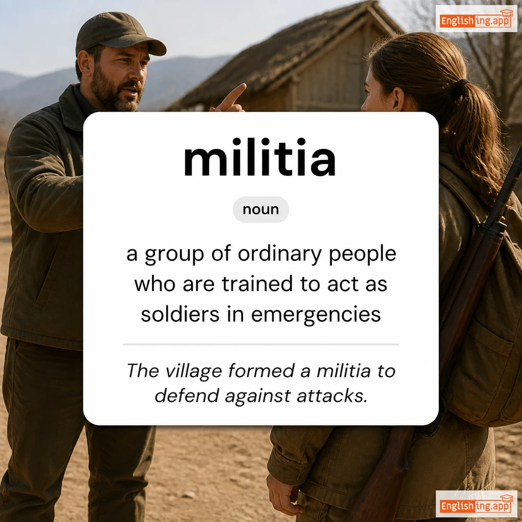 militia definition card — visual illustration of the meaning