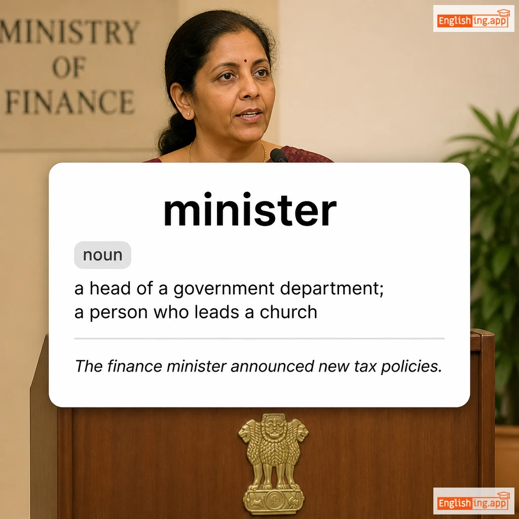 minister definition card — visual illustration of the meaning