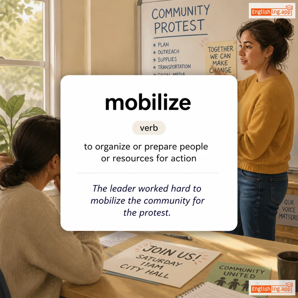 mobilize definition card — visual illustration of the meaning