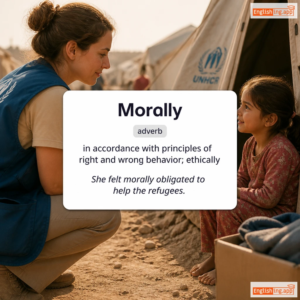 Morally definition card — visual illustration of the meaning