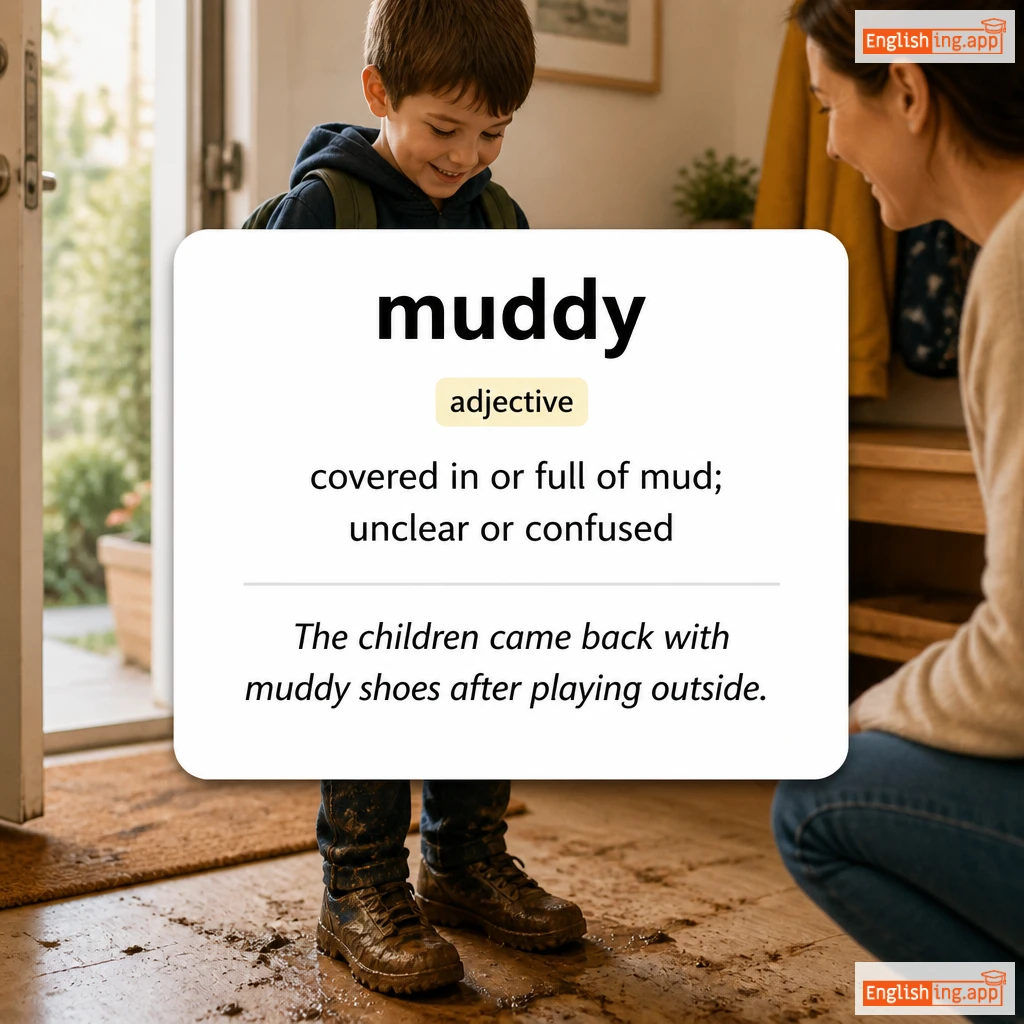 muddy definition card — visual illustration of the meaning