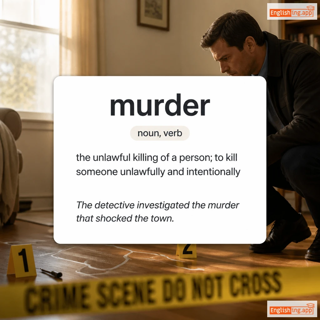 murder definition card — visual illustration of the meaning