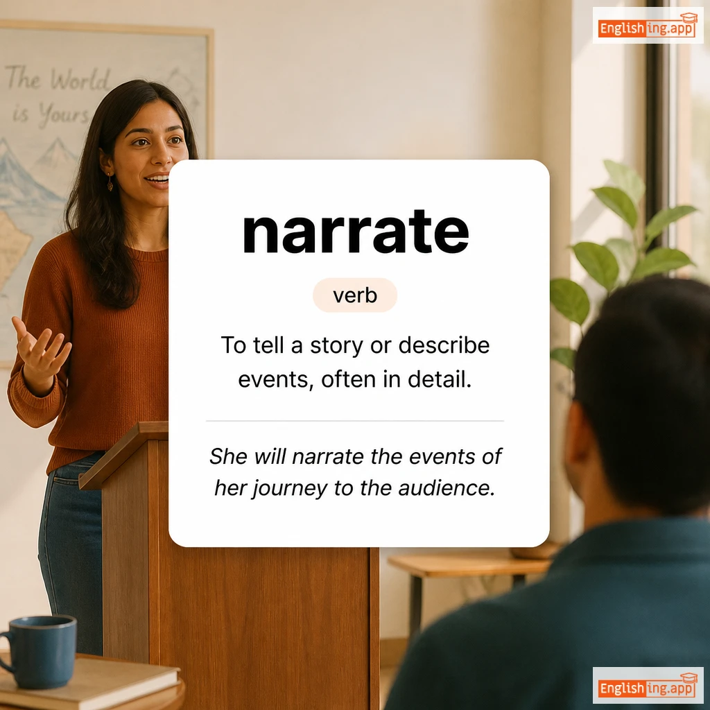 narrate definition card — visual illustration of the meaning