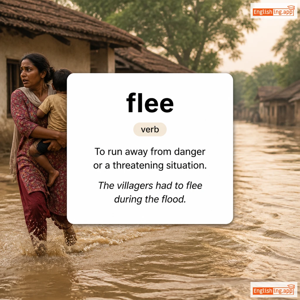 flee definition card — visual illustration of the meaning