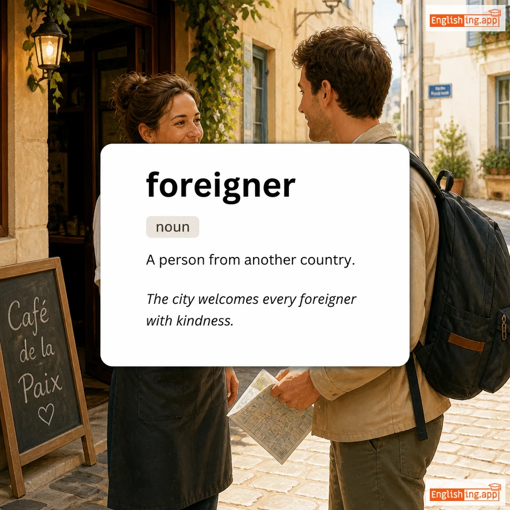 foreigner definition card — visual illustration of the meaning