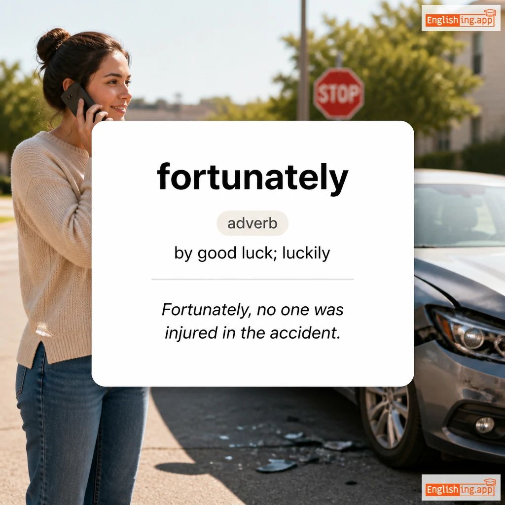 fortunately definition card — visual illustration of the meaning