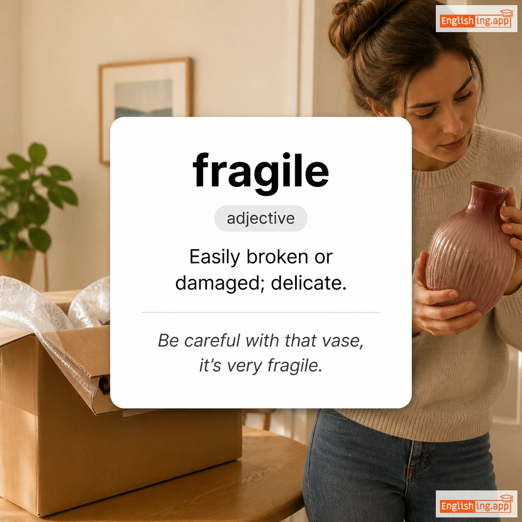 fragile definition card — visual illustration of the meaning