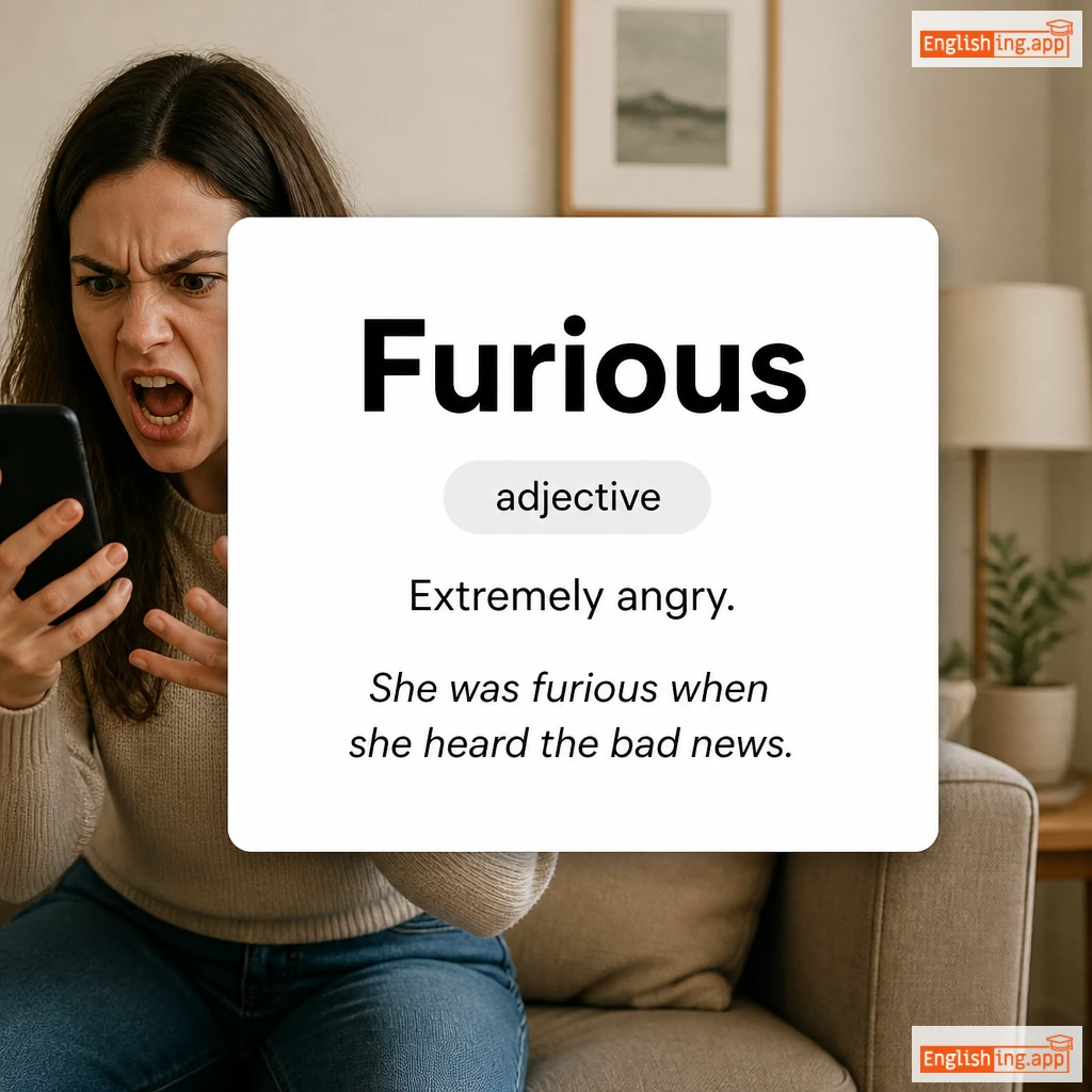 Furious definition card — visual illustration of the meaning
