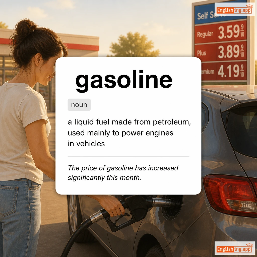 gasoline definition card — visual illustration of the meaning