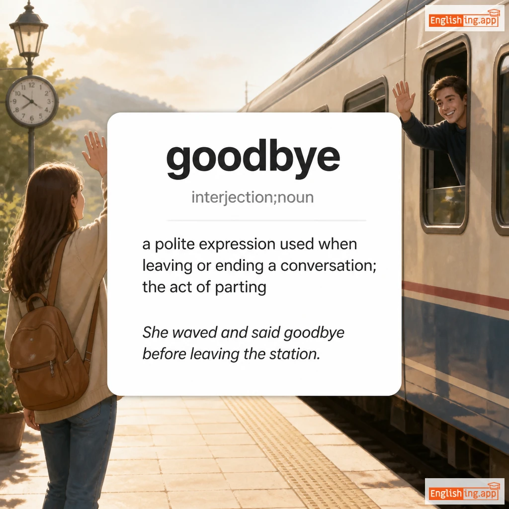 goodbye definition card — visual illustration of the meaning