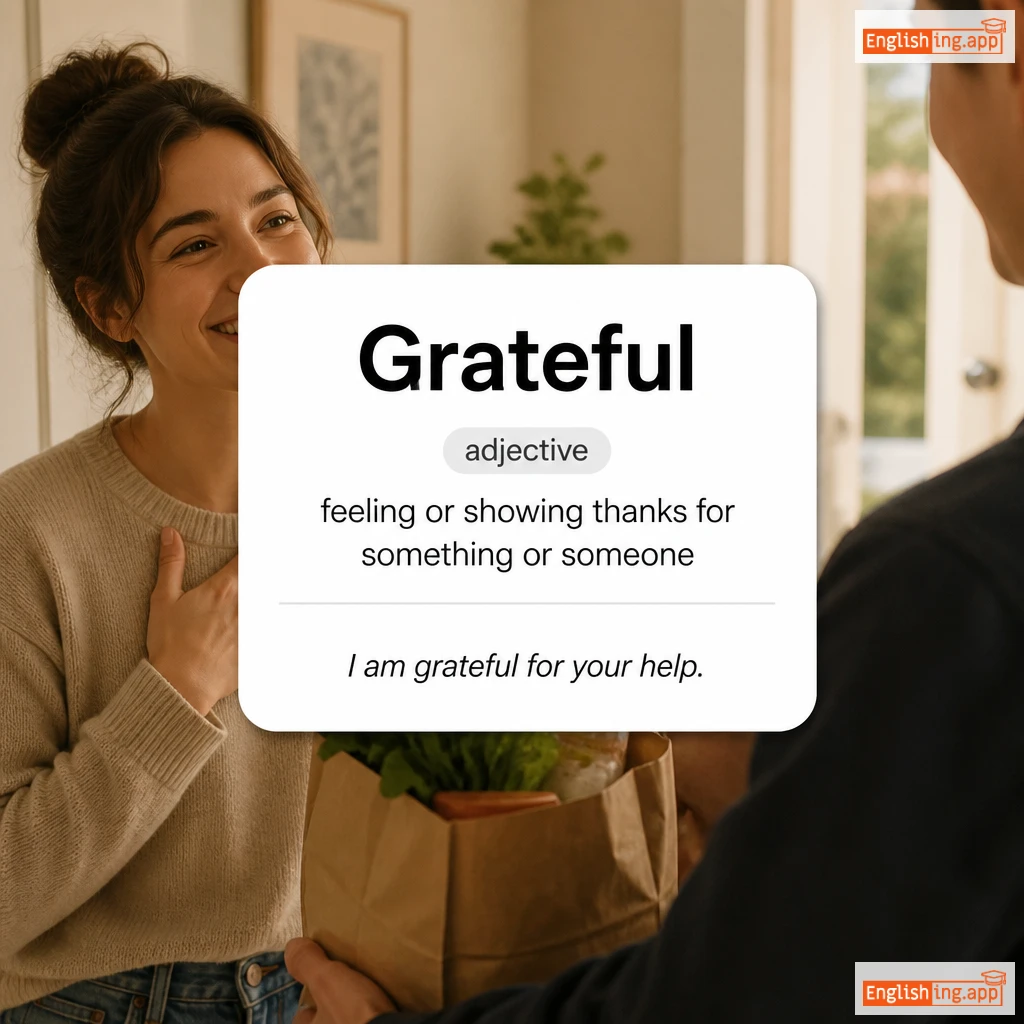 Grateful definition card — visual illustration of the meaning